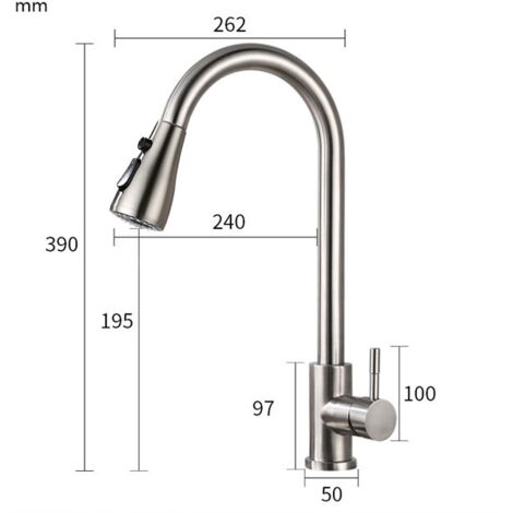 Robinet de cuisine en acier inoxydable double sortie chaud et froid lavabo  rotatif évier tirer robinet