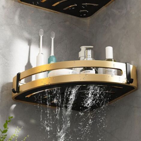 Étagère Douche Sans Perçage - 2 Supports Adhésifs - Porte-savon Et Crochets - Gris - Charge 15kg