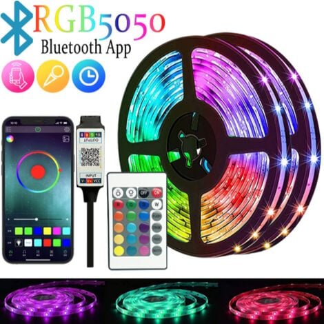 Ruban LED 5m USB chambre bande leds decoration 5050 RGB Lumiere Bluetooth  avec App Contrôle Ruban Auto-adhésif pour Chambre Maison Cuisine [Classe  énergétique A]