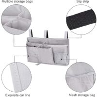 Sac De Rangement Chevet En Feutre - Organisateur Avec Poches Pour Livre, Téléphone, Télécommande - Gris