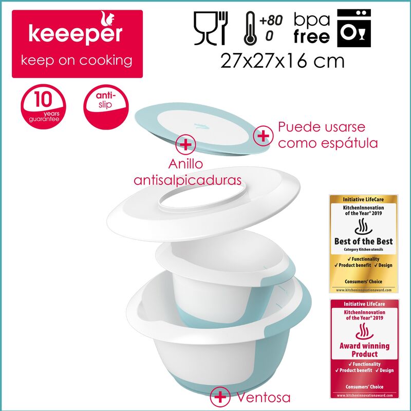 keeeper Rührschüsselset Marla 4-in-1, mit Spritzschutz,  Anti-Rutsch-Oberfläche, BPA-freier Kunststoff, mintgrün/weiß ab 23,96 €