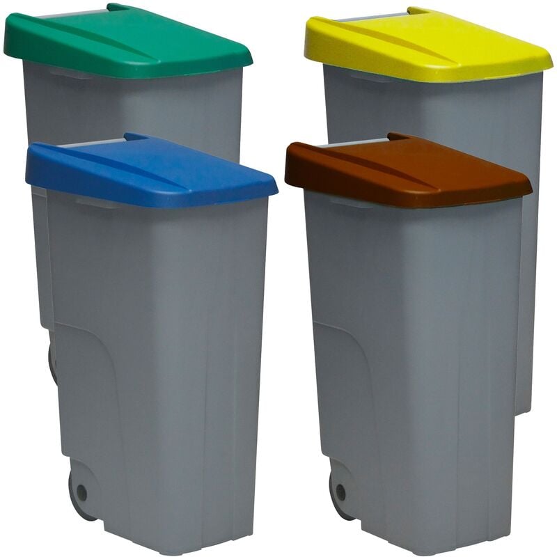 Recyclingpackung Recyclingbehälter 110 Liter jeweils geschlossen: 440  Liter, in 4 Behältern, in blau/grün/gelb/braunen Farben