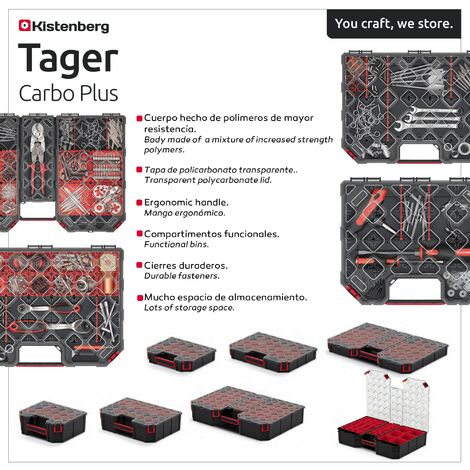 Multifunktionaler Werkzeugkoffer kistenberg 60 niedrig alle Fächer Tager Carbo plus 39x57,7x6