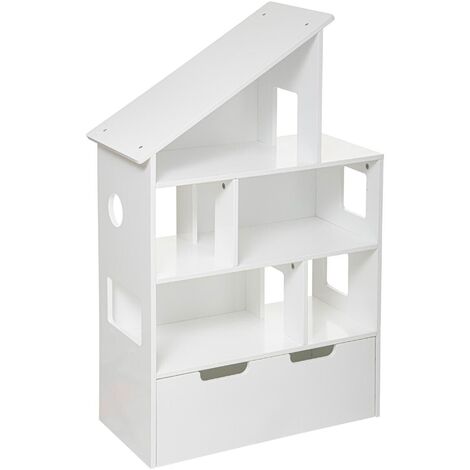 Organizer/Kinderbuchregal Modellhaus Farbe weiß, mit Rädern.