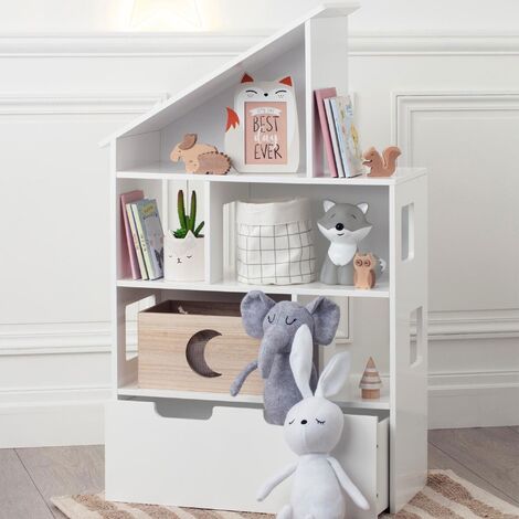 Organizer/Kinderbuchregal Modellhaus Farbe weiß, mit Rädern.