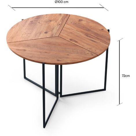 WELL HOME MOBILIARIO & DECORACIÓN Runder Esstisch mit Metallbeinen, Durchmesser 100 x 79 cm, Holz und Schwarz, 100x79x100