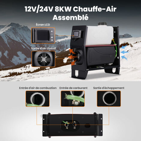 maXpeedingrods Chauffage Diesel 12V 5KW Tout-en-un + Adaptateur Electrique  pour Voiture Bus Camions Bateau Caravane Camping-car