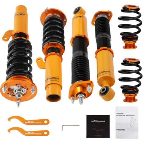 Maxpeedingrods – Kit de suspension complet BMW 3 E46 – Amortisseurs double tube réglables – Abaissement 1'' à 3'' – 4 coilovers avant et arrière