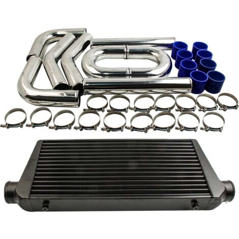 Universal 600x300x76mm Intercooler Black + 3" 76mm Intercooler Piping Pipe Kit