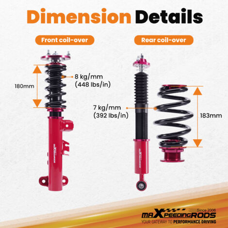 MaXpeedingrods - Kit Coilovers Pour BMW E36 - Suspension Réglable 1-3 Pouces