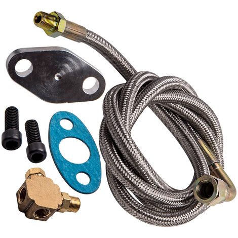 41" Turbo 90 Degree Oil Feed Line Kit T3 T4 T04e T70 T60 1/8 Npt -4an Stainless (1/5)