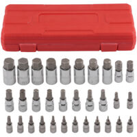 Coffret 32 Douilles Embouts Hex Acier S2 1/4 3/8 1/2" Metrique Imperial