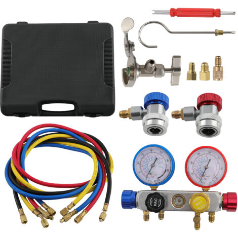 Ac Recharge Kit Mua HVAC Gauges, AC Manifold Gauge Set For R410a R134a R22 Refrigerant Aluminum Body Sight Glass B07prdf844 HVAC Refrigerant Gauge Kit For R134A R410A R22 With Couplers - View #11
