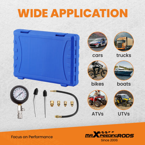 Petrol Engine Compression Tester Kit With Adapters – Cylinder Pressure Gauge Set