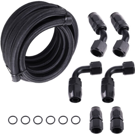 10AN AN10 12FT Nylon Braided Fuel hose Line + Black Swivel Fitting Hose End Kits (1/5)