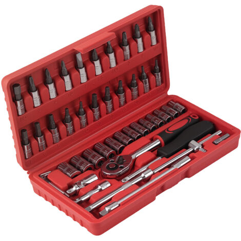 46pcs 1/4 Drive Ratchet Socket Set 4-14mm Hex Phillips Bits Tools (1/5)