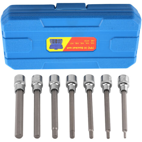 3/8in Drive 7pc Hex Socket Set Long Reach 3mm-10mm Allen CRV Steel Case (1/5)