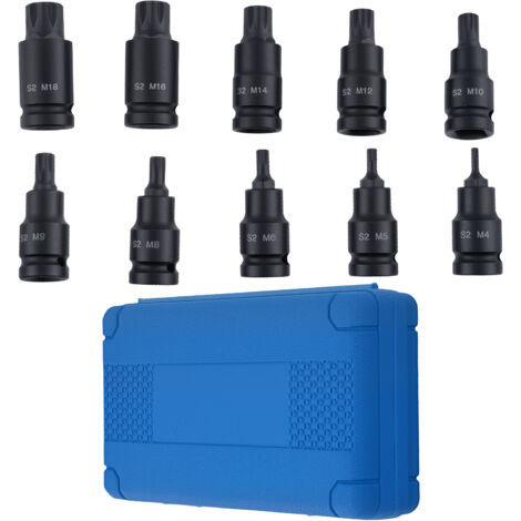 1/2 Drive 10pc Impact Spline Bit Socket Set M4 M5 M6 M8 M10 M12 M14 M16 M18 (1/5)