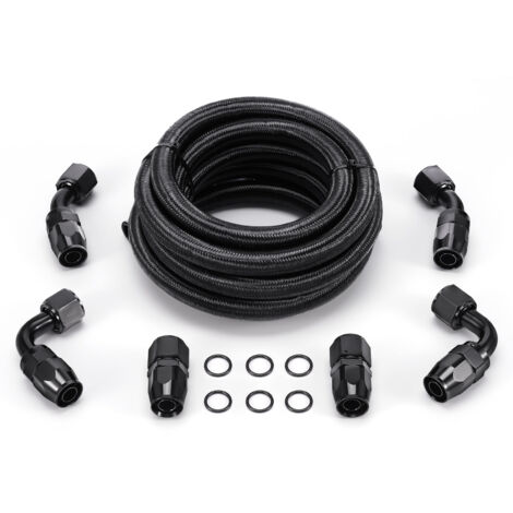 10AN AN10 12FT Nylon Braided Fuel hose Line + Black Swivel Fitting Hose End Kits (1/5)