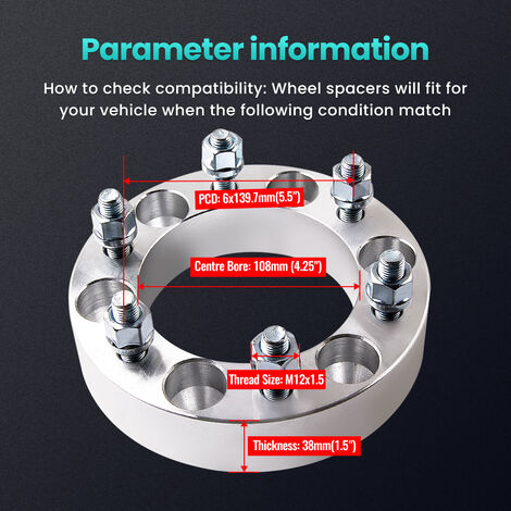 CSDEX 1.5-Inch Wheel Spacers – 4-Pack – 6x5.5 Bolt Pattern – 12x1.5 Thread – For Tacoma, 4Runner, Hummer H3