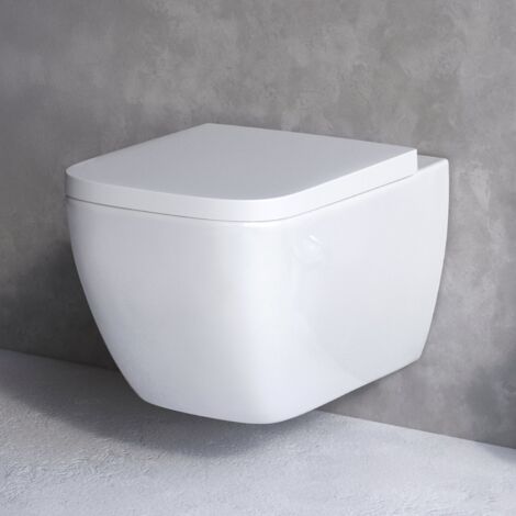 AM.PM Hänge-WC Wand Toilette Spülrandlose Toilette Wand-WC inkl.abnehmbaren WC-Sitz mit Softclose-Absenkautomatik Wand WC Spülrandlos, Weiss
