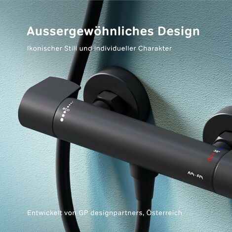 AM.PM Duschthermostat Brausethermostat Duscharmatur Dusche Schwarz Armatur Thermostat Mischbatterie Temperatureinstellung Durchflusseinstellung 38°C