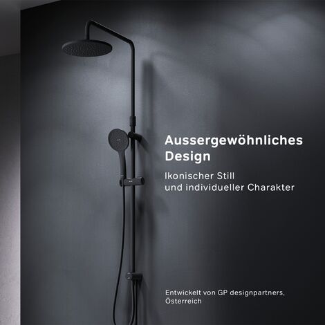 AM.PM Duschsystem ohne Armatur Schwarz Regendusche Duschset ohne Thermostat mit Kopfbrause Handbrause Umsteller eckig Duschsäule F07TA022