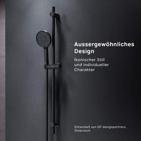 IMEX Duschset URAL – Mit Ausziehbarer Duschstange, Handbrause, Schlauch & Säule, Matt Schwarz, Höhenverstellbar