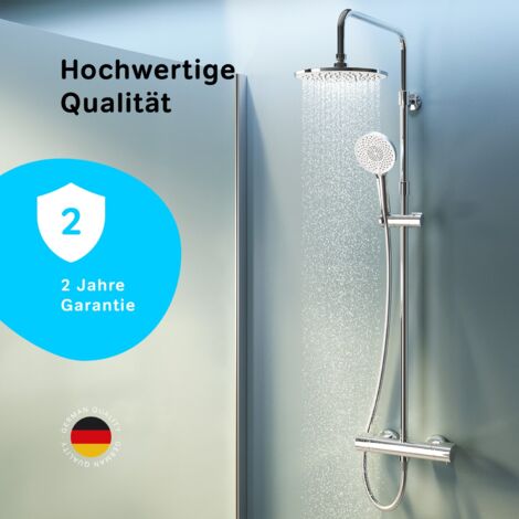 Duschsystem Mit Thermostat - Komplettset Mit Regendusche, Handbrause & Höhenverstellbarer Stange