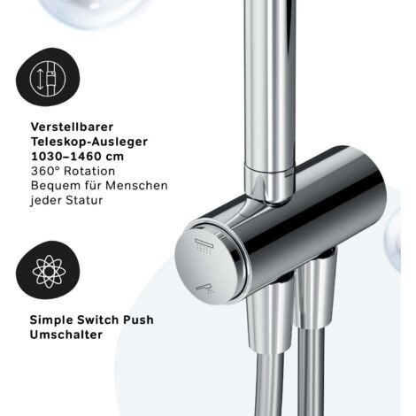 Lava Odoro Duschsystem – Regenduschkopf 20 Cm, Handbrause, Massagefunktion, Verstellbare Schiene, Gebürstetes Nickel