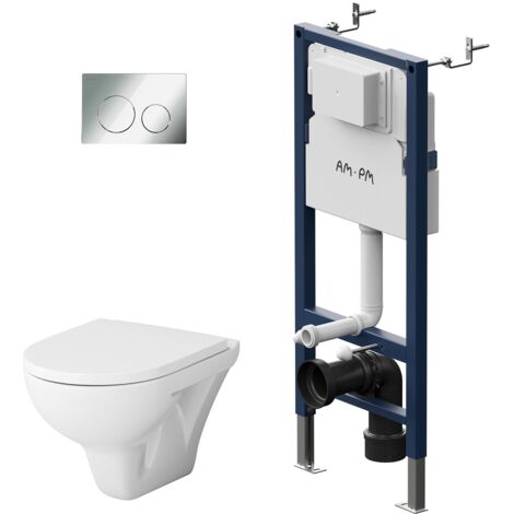 AM.PM Wand-WC spülrandlos Set mit Vorwandelement Komplettset Unterputz Spülkasten FlashClean Tiefspül Unterputzspülkasten Set Schüssel Drückerplatte (1/5)