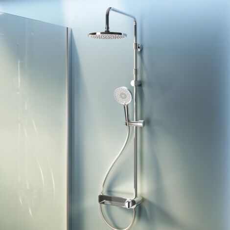 AM.PM Duschsystem mit Armatur Regendusche Duschset ohne Thermostat mit Kopfbrause Handbrause Umsteller eckig Duschsäule für Badezimmer F0785A600 chrom (1/5)