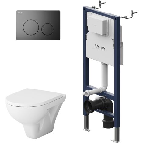 AM.PM Wand WC spülrandlos Set mit Vorwandelement Komplettset Unterputz Spülkasten Vorwandspülkasten Keramik Unterputzspülkasten Schüssel Drücke (1/5)