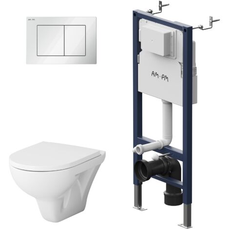 AM.PM Wand WC spülrandlos Set mit Vorwandelement Komplettset Unterputz Spülkasten Vorwandspülkasten Keramik Unterputzspülkasten Schüssel Drücke (1/5)