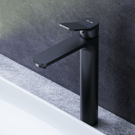 AM.PM Waschtischarmatur Hoch Schwarz Wasserhahn Bad Waschbecken Armatur Einhebelmischer Badarmatur Mischbatterie für Badezimmer Aufsatzwaschbecken