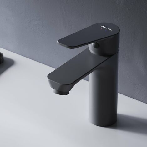 AM.PM Schwarz Wasserhahn Bad  Badarmaturen schwarz, Wasserhahn schwarz aus Messing, Waschtischarmatur schwarz, Wasserhahn schwarz Bad, matt