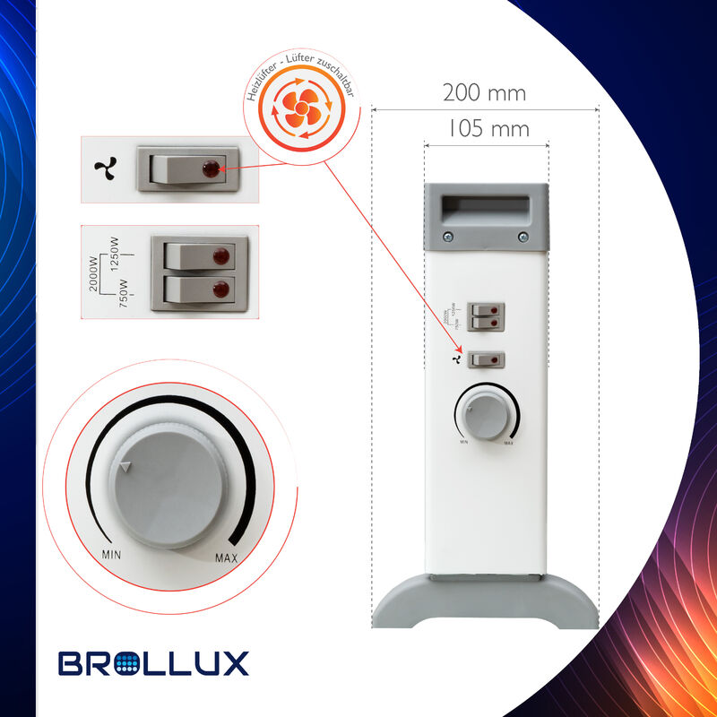 BROLLUX Elektroheizung 2000W mit Lüfter OBK1 mobiles Heizgerät