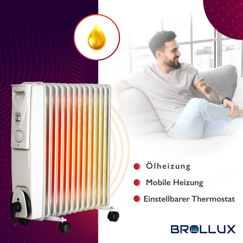 MaxxHome Ölradiator - Elektrische Heizung mit 5 Rippen - 500W -  Elektroheizung - Geeignet für Räume bis zu 10 m² - Elektroheizung mit  Thermostat 