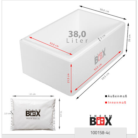 THERM BOX Styroporbox 38W mit 4x Kühlakku für Kühlbox 38L Innen