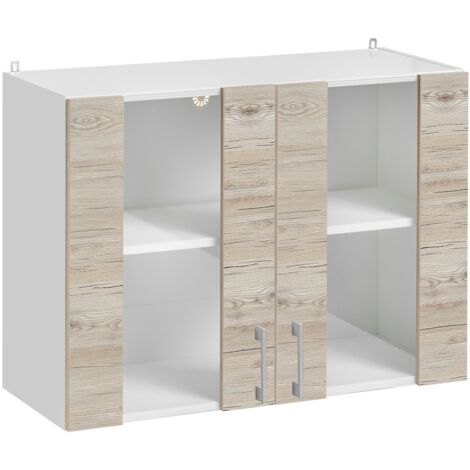Mobile pensile da cucina Eco Noce sbiancato a 2 ante vetrate L 80 cm