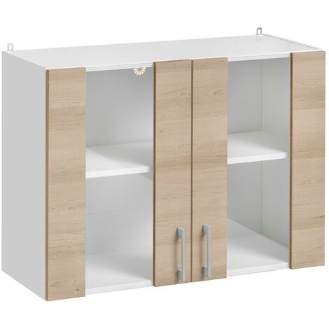 Mobile pensile da cucina Eco Quercia Naturale a 2 ante vetrate L 80 cm