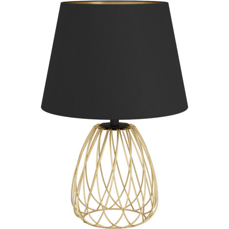 EGLO Tischlampe JAZMINIA – 45 Cm Retro-Leuchte In Schwarz & Messing, Mit Textilschirm, E27
