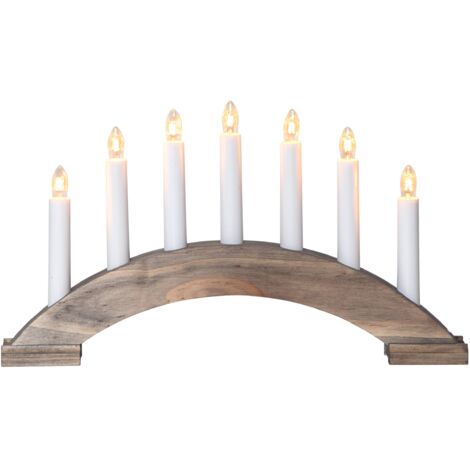EGLO Lichterbogen Weihnachten mit 7 Kerzen, Fensterleuchter gebogen aus Holz in Braun, Schwibbogen mit Kabel, Weihnachtsbeleuchtung Fenster, E10 Fassung, warmweiß