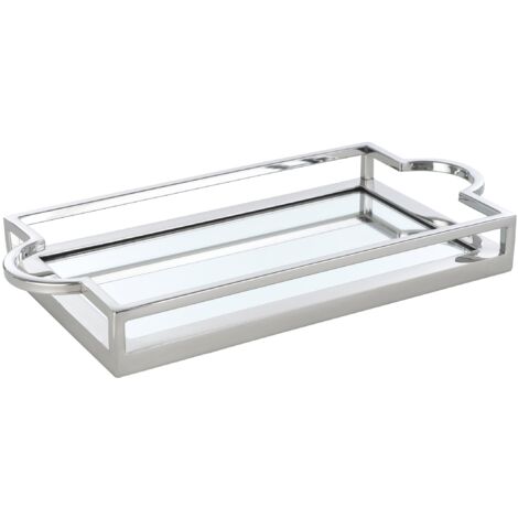 EGLO LIVING Dekotablett Savant, Spiegel Tablett zum Dekorieren mit Griff und Rand, Deko Serviertablett rechteckig aus Metall in Chrom und Spiegelglas, Spiegeltablett 23 x 45 cm