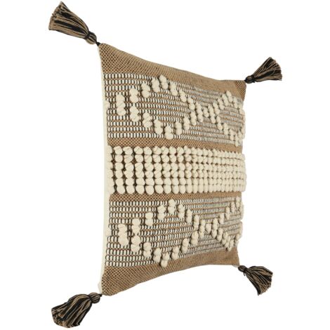 EGLO LIVING Kissen Chevery, Couch Zierkissen Boho, Dekokissen handgemacht aus Baumwolle und Polyester in Braun und Creme mit 4 Quasten, Kissenbezug mit Inlett, Sofakissen 50x50 cm (1/5)
