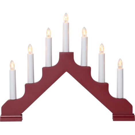 EGLO Lichterbogen Weihnachten mit 7 Glühbirnen, Fensterleuchter aus Holz, roter Schwibbogen mit Kabel, E10, warmweiß