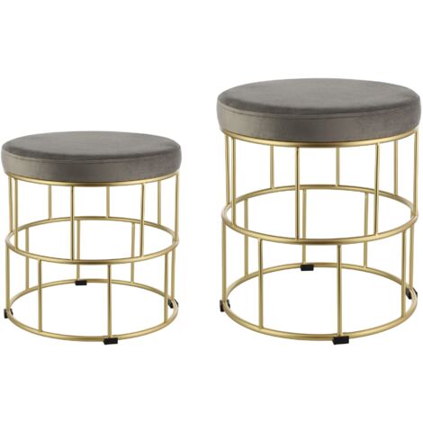 EGLO LIVING 2er Set Hocker Mashike, elegante Sitzhocker, runde Couch Beistellhocker, Pouf aus Samt in Braun und Metall in Messing-Gebürstet, Samthocker Ø 40 cm
