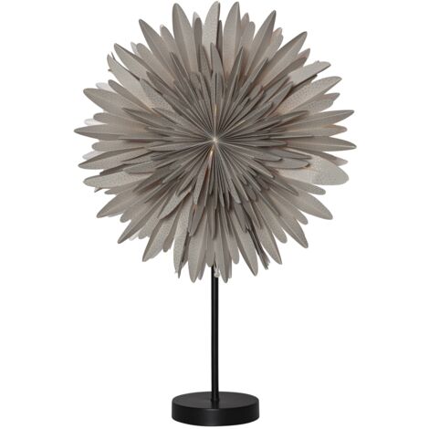 EGLO Tischlampe mit Weihnachtsstern Winter, Dekostern beleuchtet aus Papier in Beige mit Standfuß aus Metall in Schwarz, 3D Fenster-Leuchtstern stehend mit Kabel, E14 Fassung