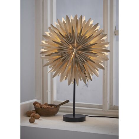 EGLO Tischlampe mit Weihnachtsstern Winter, Dekostern beleuchtet aus Papier  in Beige mit Standfu aus Metall in Schwarz, 3D Fenster-Leuchtstern stehend  mit Kabel, E14 Fassung