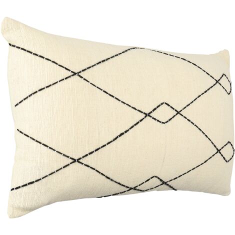 EGLO LIVING Kissen Chevery, natürliches Couch Zierkissen, Dekokissen handgemacht aus Baumwolle und Polyester in Creme mit Stickerei in schwarz, Kissenbezug mit Inlett, Sofakissen 60x35 cm